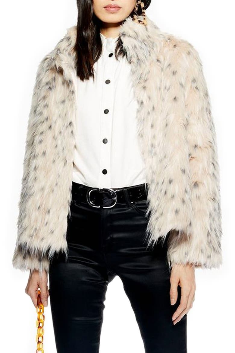 Patsy Snow Leopard Faux Fur Jacket, Main, color, BLACK MULTI