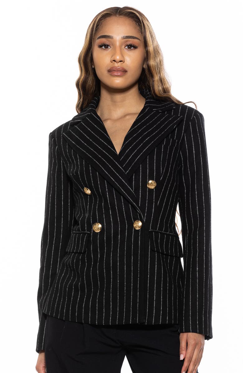 Alexia Admor Double Breasted Blazer, Alternate, color, Black Stripe