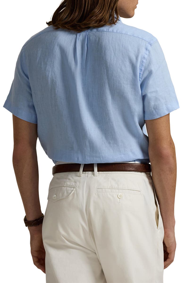 Polo Ralph Lauren Piece Dye Linen Short Sleeve Button-Down Shirt, Alternate, color, Blue