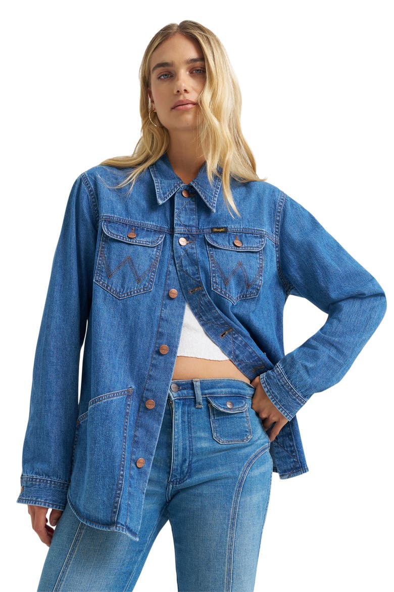 Wrange Denim Button-Up Shirt, Alternate, color, HARBOR BLUE