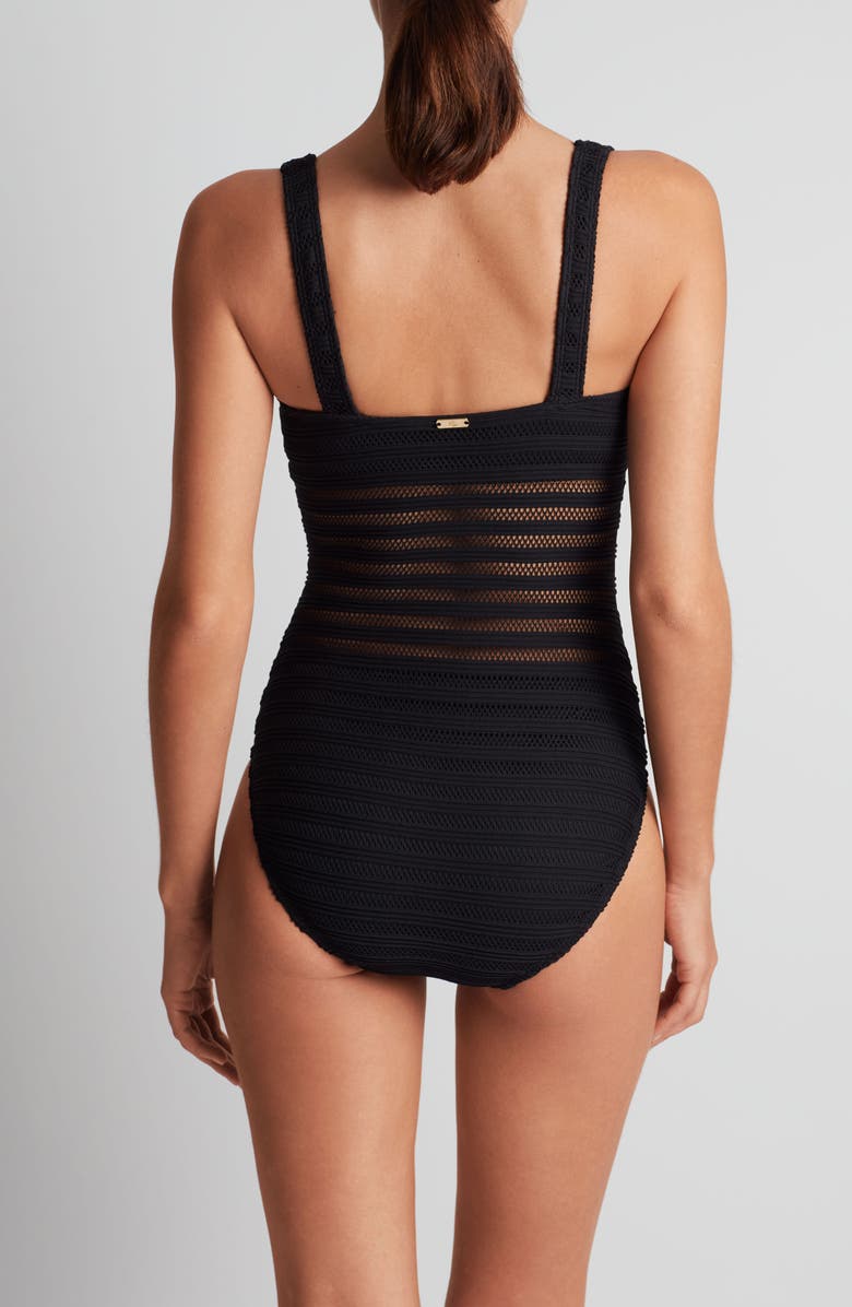 Lauren Ralph Lauren Mesh Stripe One-Piece Swimsuit, Alternate, color, Black