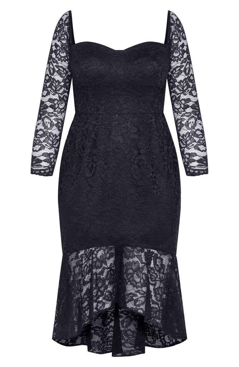 City Chic Poppy Lace Off the Shoulder Long Sleeve Midi Dress, Alternate, color, Navy