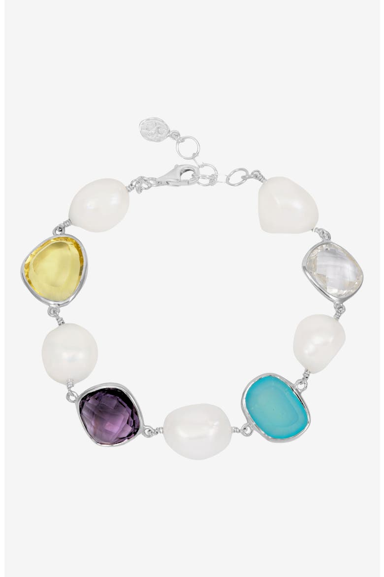 'Candy' Gemstone & Pearl Pebble Bracelet, Main, color, Sterling Silver