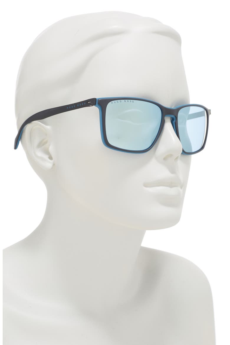 HUGO BOSS 57mm Polarized Rectangular Sunglasses, Alternate, color, BLACK BLUE / AZURE MULTI