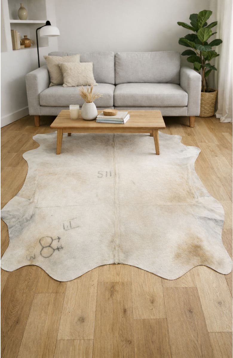 Rhacam Eco Hide Madeleine Sand  and White Cowhide Rug  8'7" × 6'9", Alternate, color, Sand And White