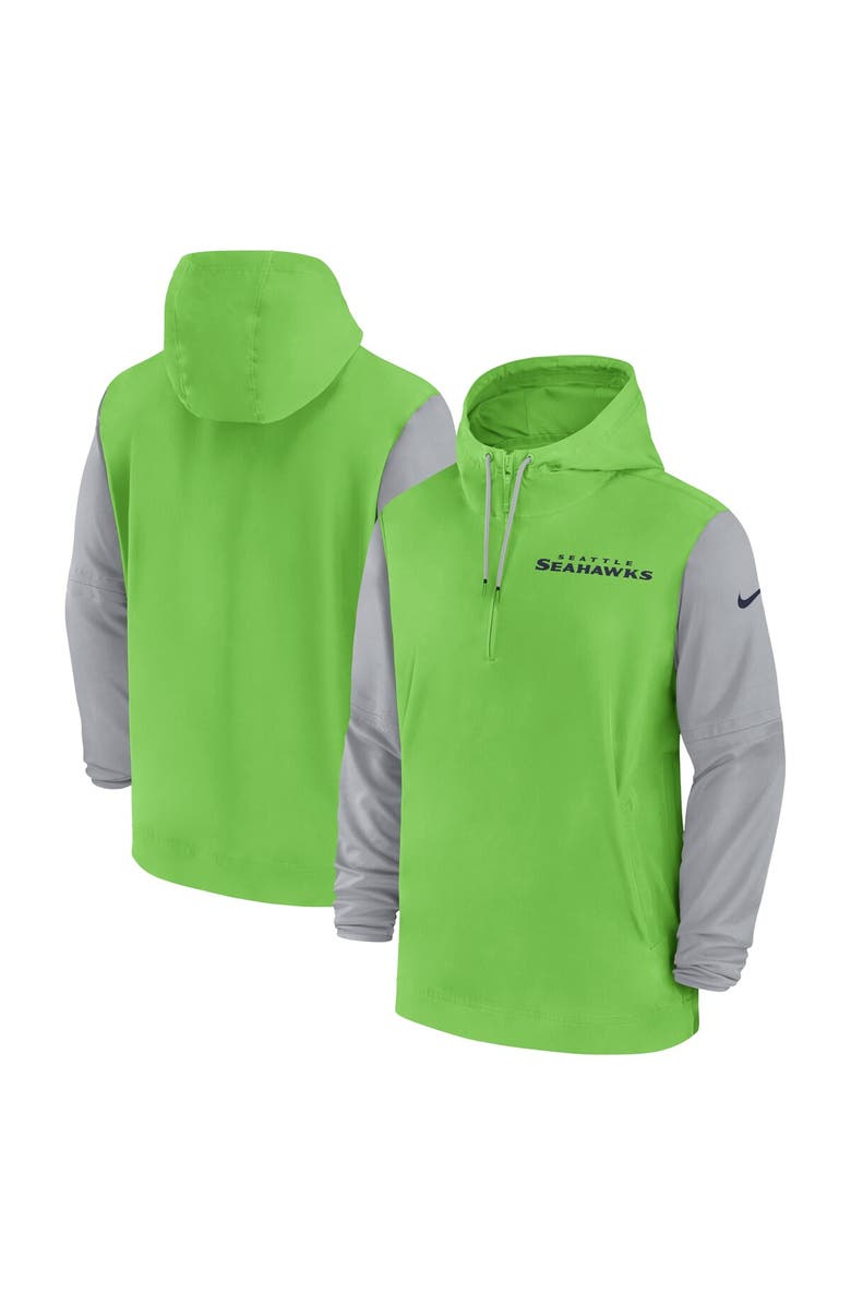 Nike Men's Nike Neon Green/Gray Seattle Seahawks 2024/25 Sideline Pre-Game Player 1/2-Zip Hoodie Jacket, Main, color, Neon Green