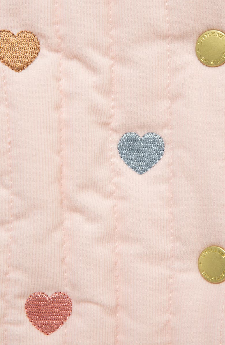 Little Me Heart Quilted Corduroy Jacket, Long Sleeve Top & Leggings Set, Alternate, color, Pink
