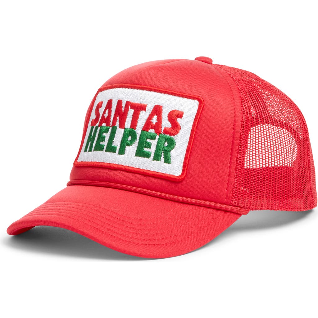 Friday Feelin ' Santa's Helper Patch Trucker Hat In Red