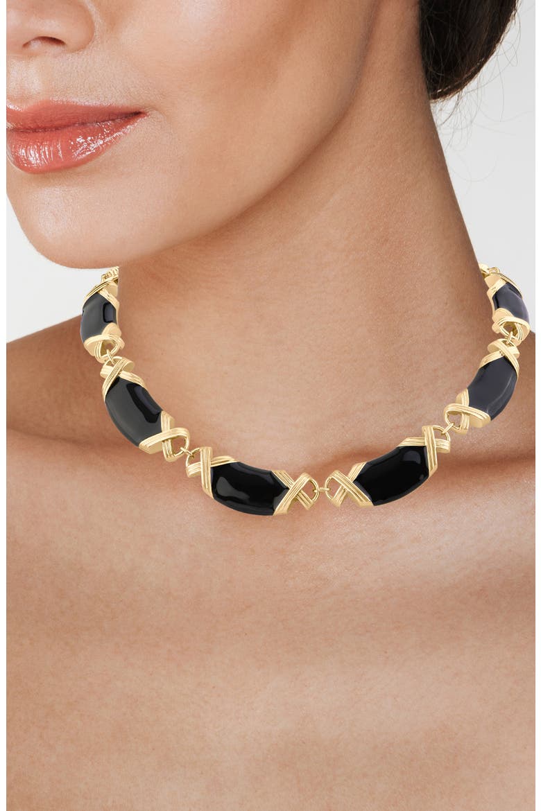 Enamel Basketweave Collar Necklace (Nordstrom Exclusive), Alternate, color, BLACK/ GOLD