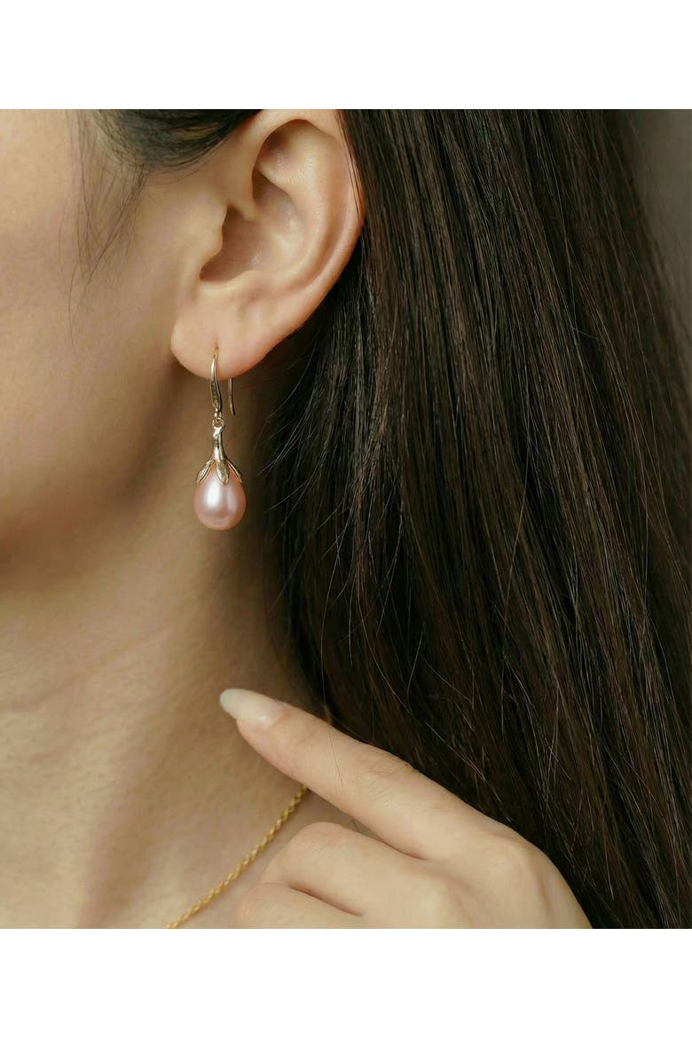 10-11mm Pink Freshwater Pearl Rose Gold Plated Olive Drop Pendant and Earrings Set, Alternate, color, Pink Pearls