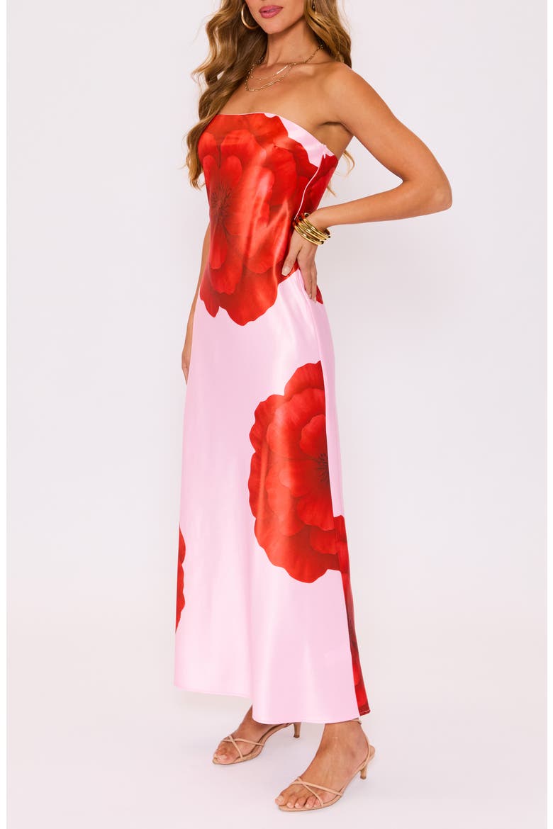 Bolden Strapless Satin Maxi Dress, Alternate, color, PINK RED