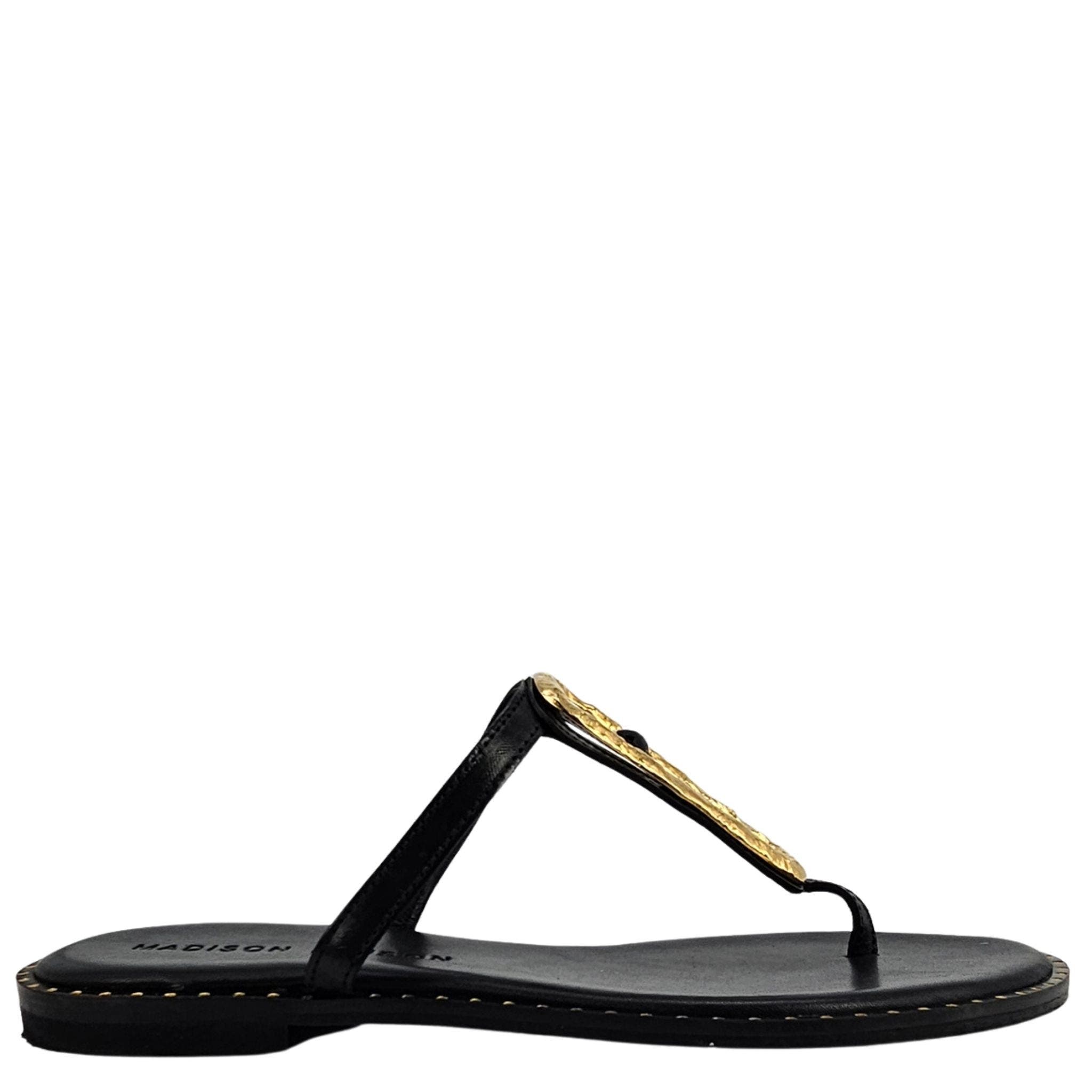 Madison Maison Leather Flat Hammered Link Sandal, Main, color, Black