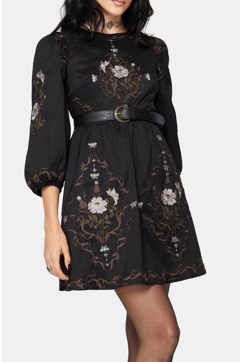 Puff Sleeve Mini Dress, Alternate, color, Black