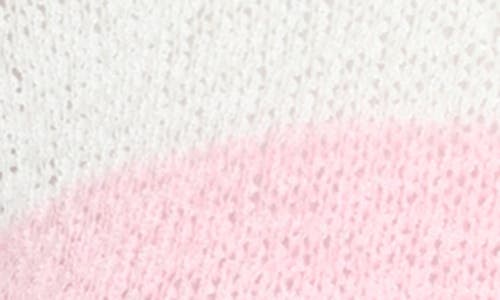 Rain And Rose Stripe V-neck Long Sleeve Openwork Knit Top In Fuchsia