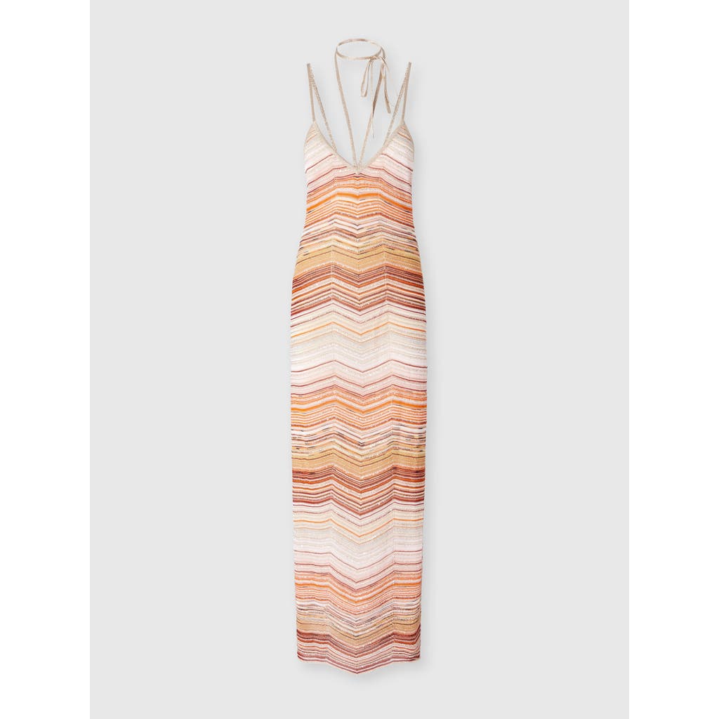 Missoni Langes Kleid Aus Chevron-lamé Mit Pailletten Und Dekorativer Spitze In Multicoloured
