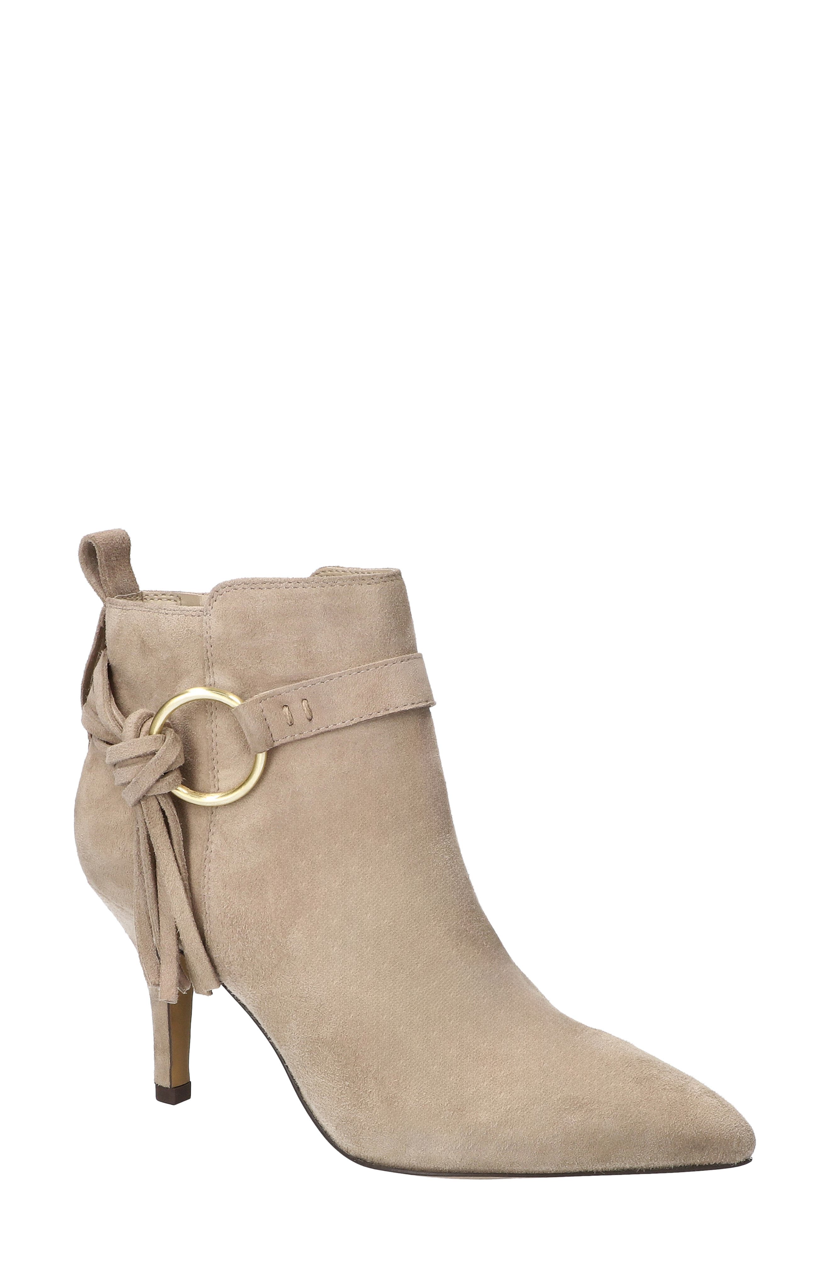 Flair Harness Bootie, Main, color, ALMOND SUEDE LEATHER