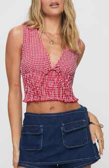 Princess Polly Mixing It Up Gingham Smocked Crop Tank