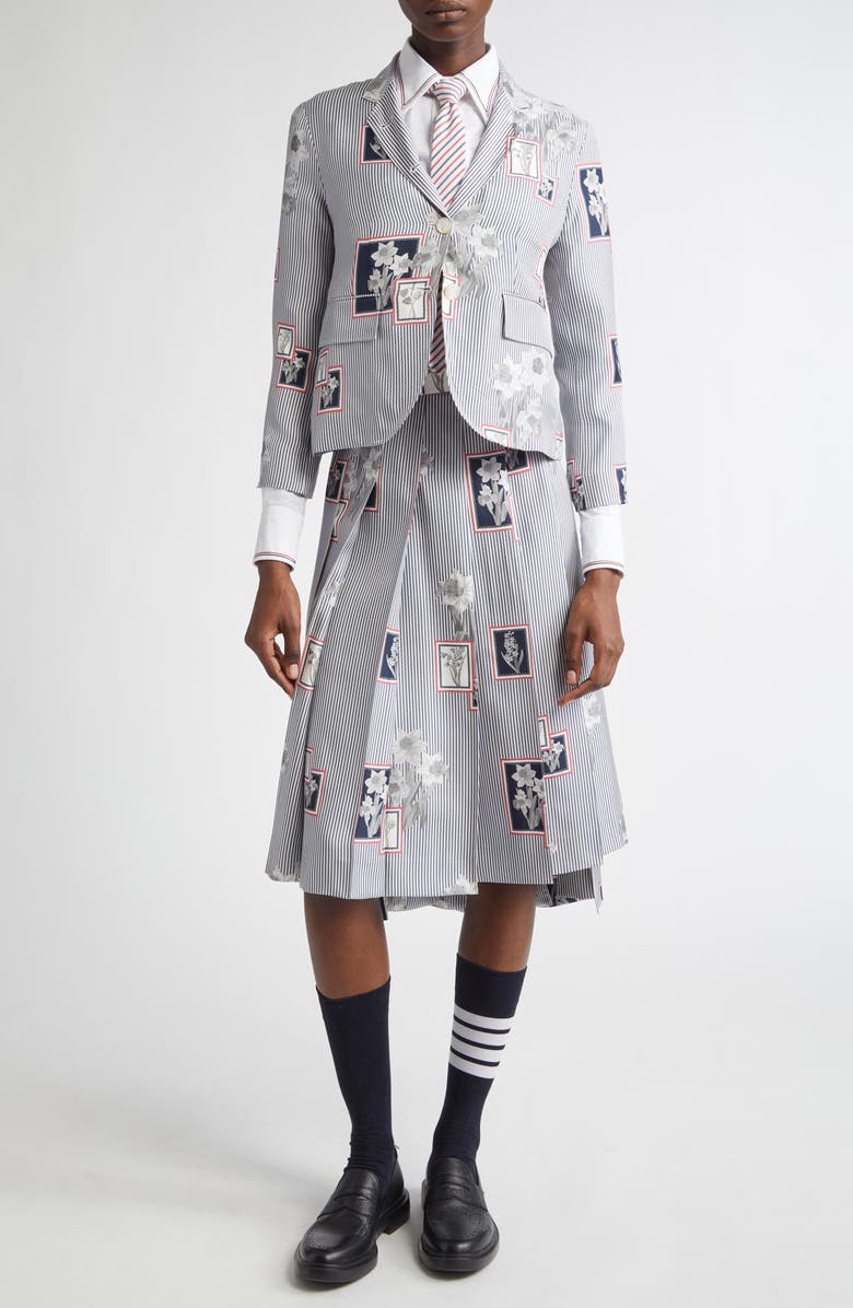 Thom Browne Framed Floral Print Fit 3 High Armhole Silk Twill Sport Coat, Alternate, color, Navy