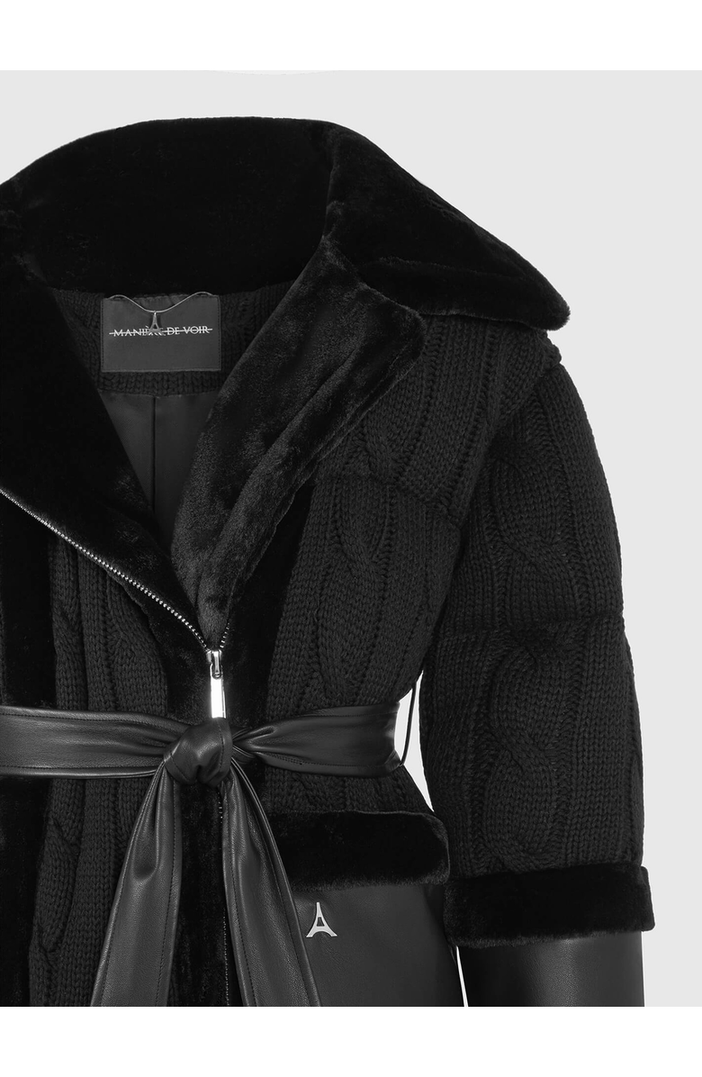 Manière De Voir Tara Knit and Plush Puffer Biker Jacket, Alternate, color, Black