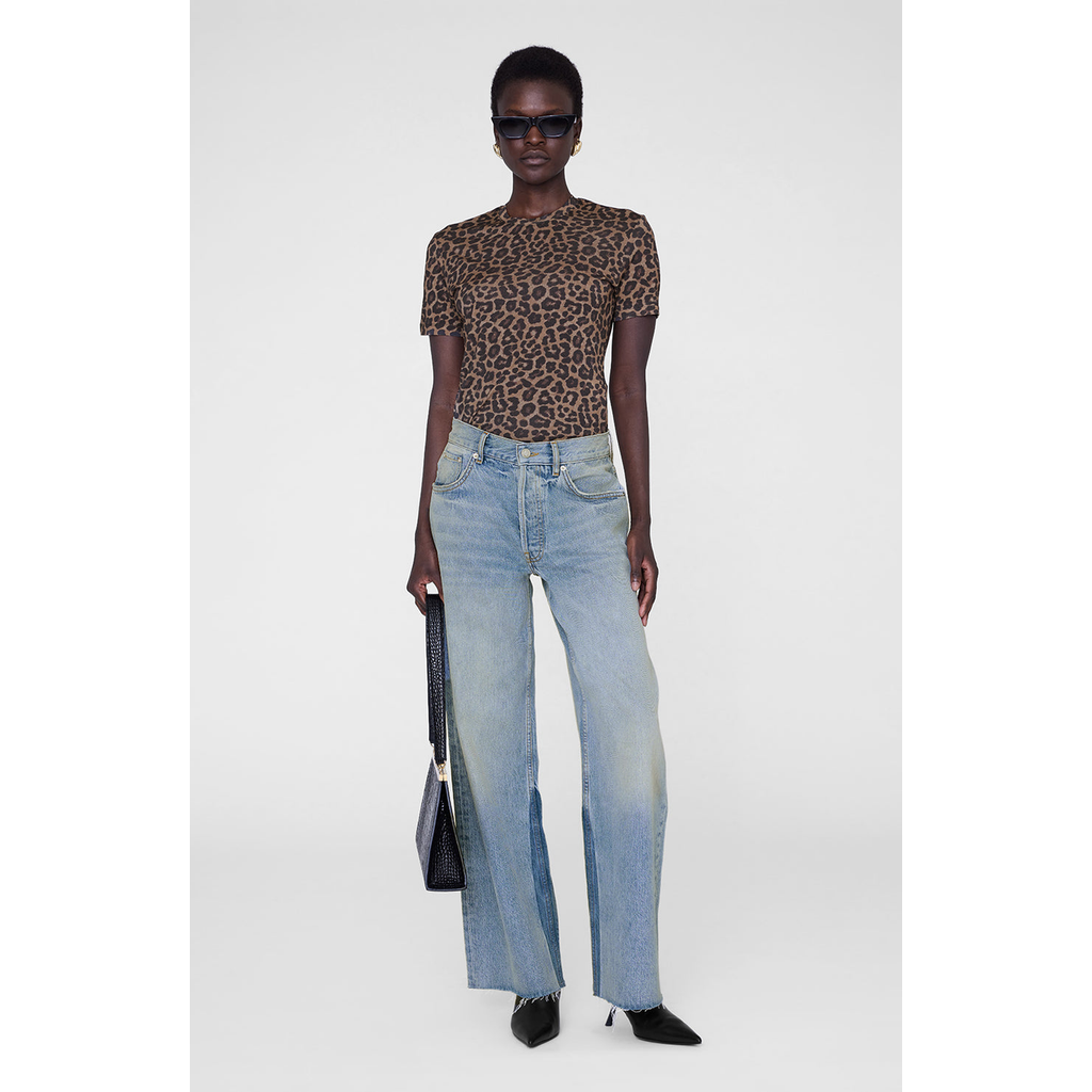 ANINE BING Sylvie Tee T-Shirt in Black/brown Leopard at Nordstrom, Size Medium