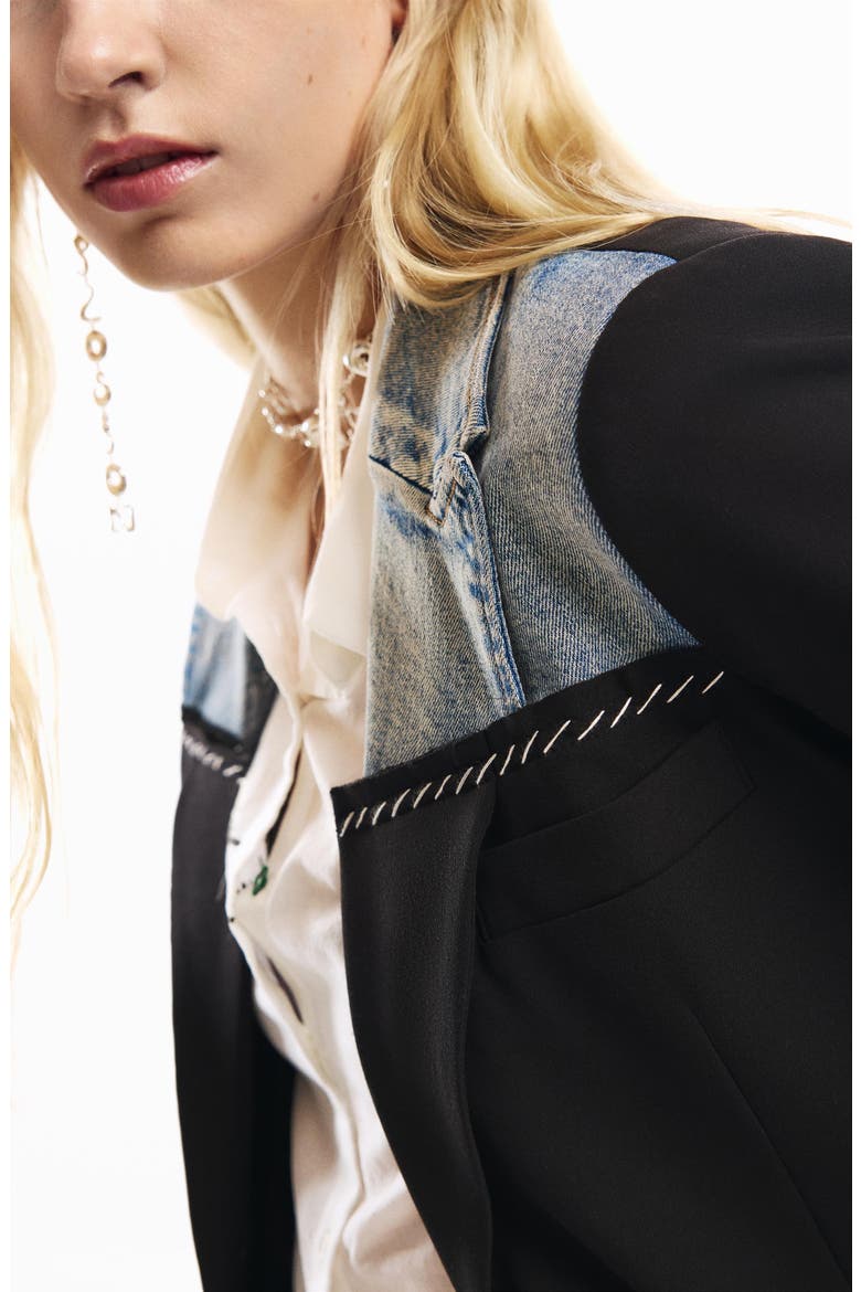 Mixed Media Blazer, Alternate, color, BLACK
