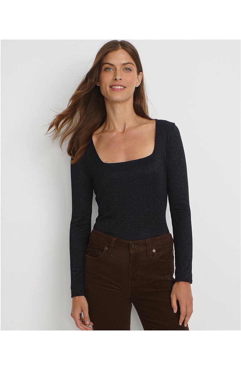 Lands
 End Long Sleeve Rib Square Neck Tee, Alternate, color, Black Shine