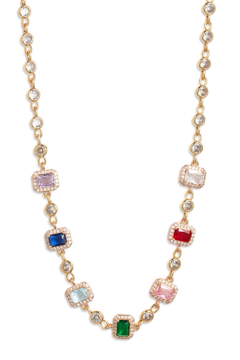 Multi Cubic Zirconia Choker Necklace, Alternate, color, GOLD/ MULTI