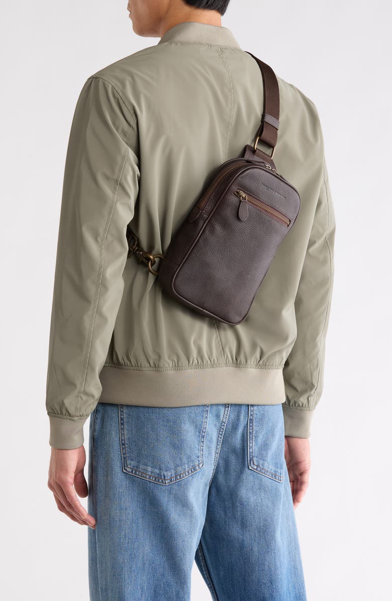 Johnston & Murphy Pebbled Leather Sling Bag, Alternate, color, Dark Brown