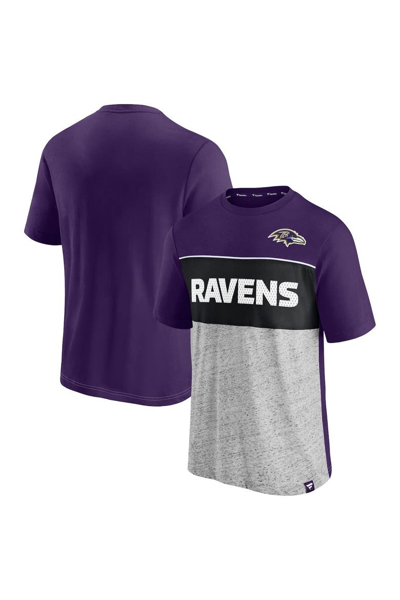 Men's Fanatics Branded Purple/Heathered Gray Baltimore Ravens Colorblock T-Shirt, Alternate, color, PURPLE