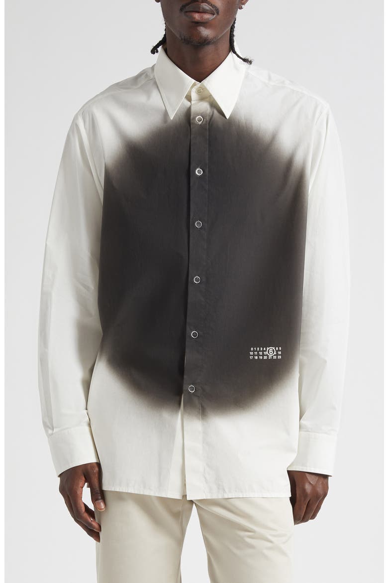Spray Dot Motif Button-Up Shirt, Main, color, OFF WHITE