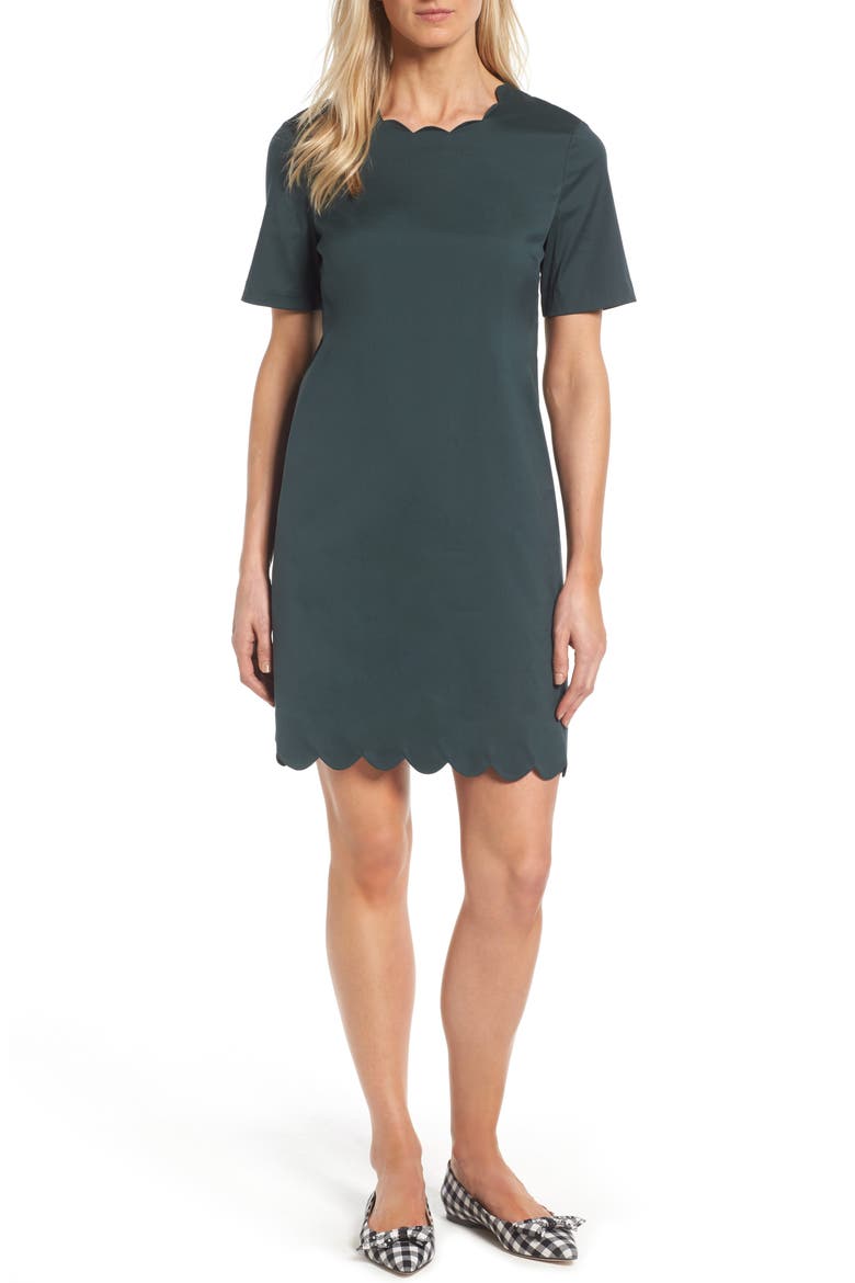Scalloped Shift Dress, Main, color, GREEN GABLES