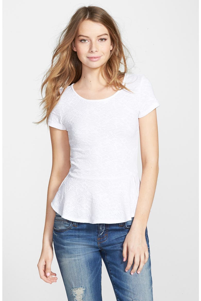 Frenchi® Jacquard Peplum Tee, Main, color, WHITE