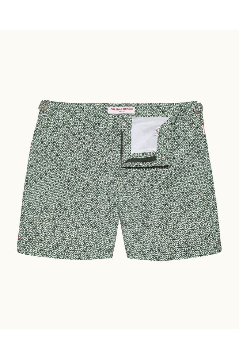 Bulldog Mid-Length Classic Fit Swim Shorts With Portico Print, Alternate, color, TARRAGON GREEN