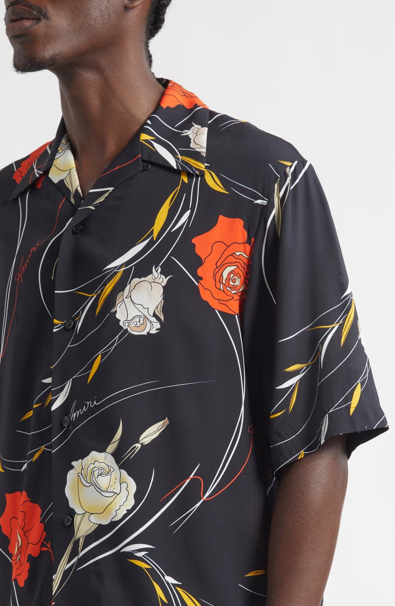 AMIRI Floral Camp Shirt, Alternate, color, Black