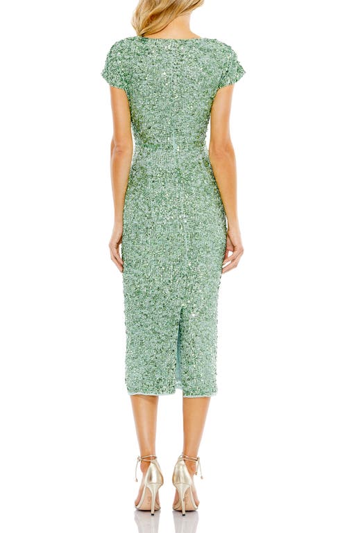 Mac Duggal Sequined Short Sleeve Wrap Over Cocktail Dress In Sage
