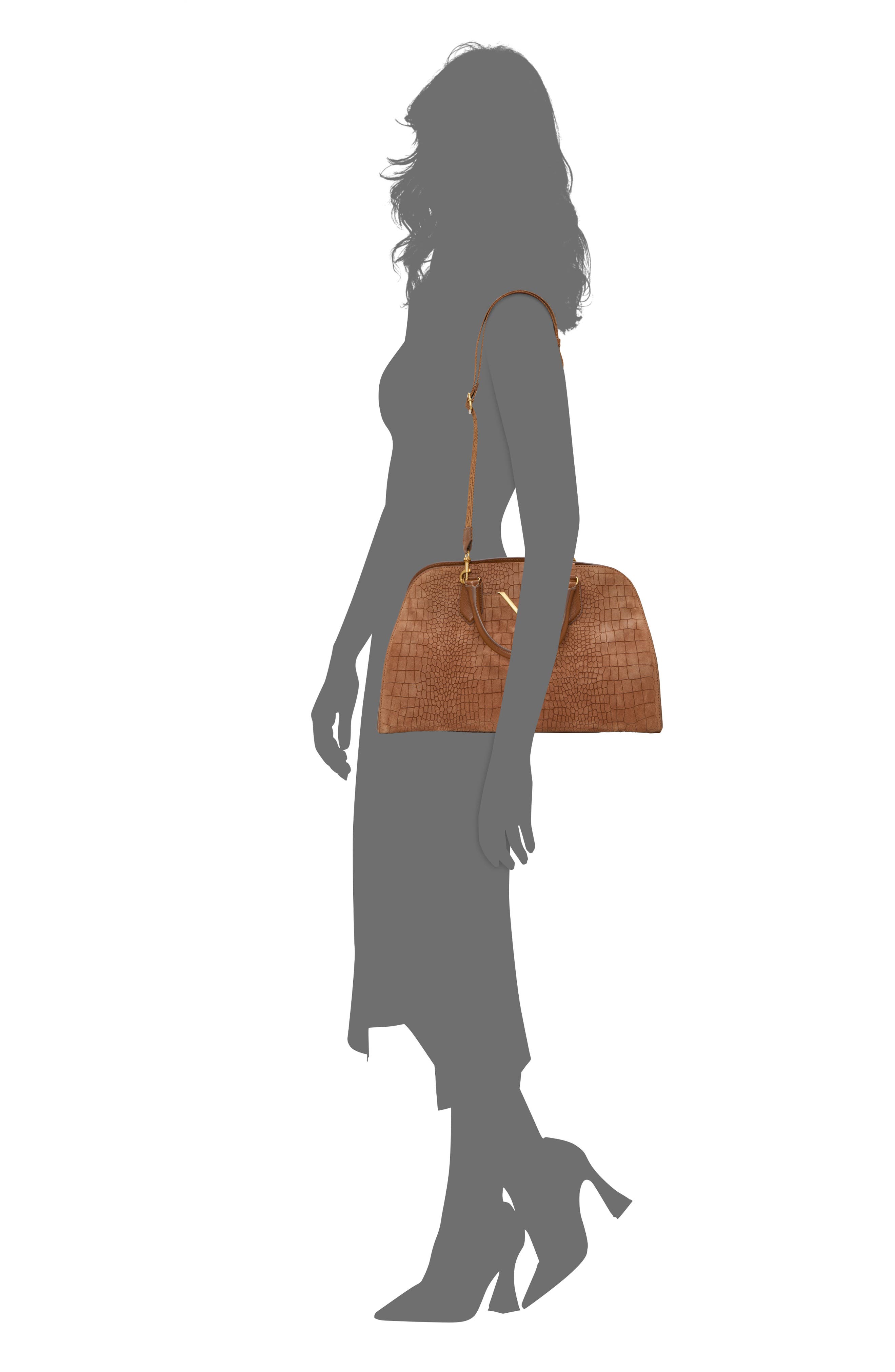Tasha Croc Embossed Leather Satchel, Alternate, color, BROWN