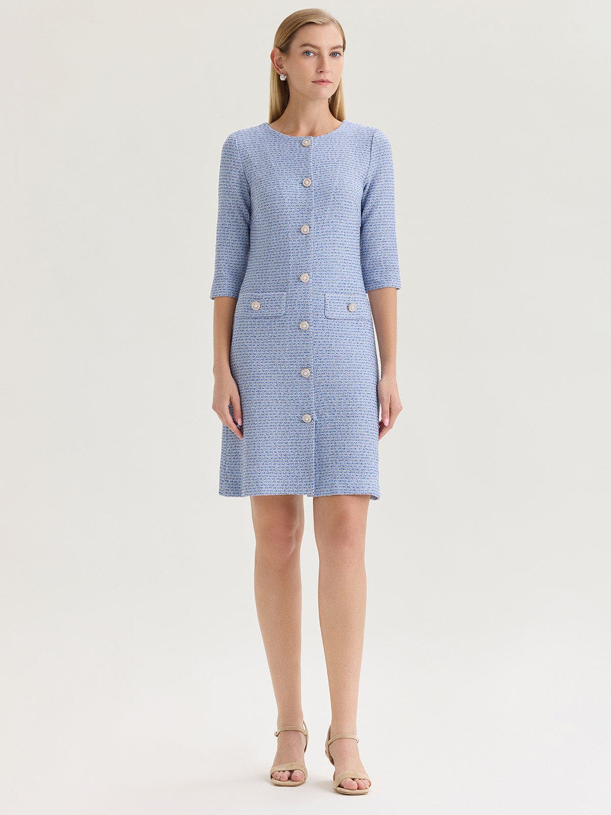 Tri-Color Tweed Knit Sheath Dress