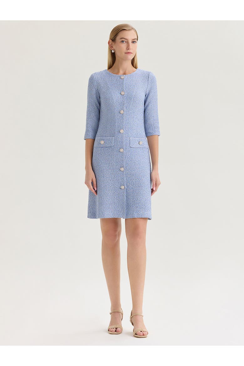 Tri-Color Tweed Knit Sheath Dress, Main, color, Blue/Charmeuse/Biscotti