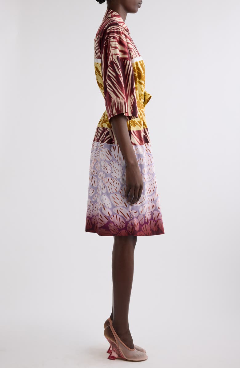 Dries Van Noten Doralia Mixed Print Belted Shirtdress, Alternate, color, Burgundy