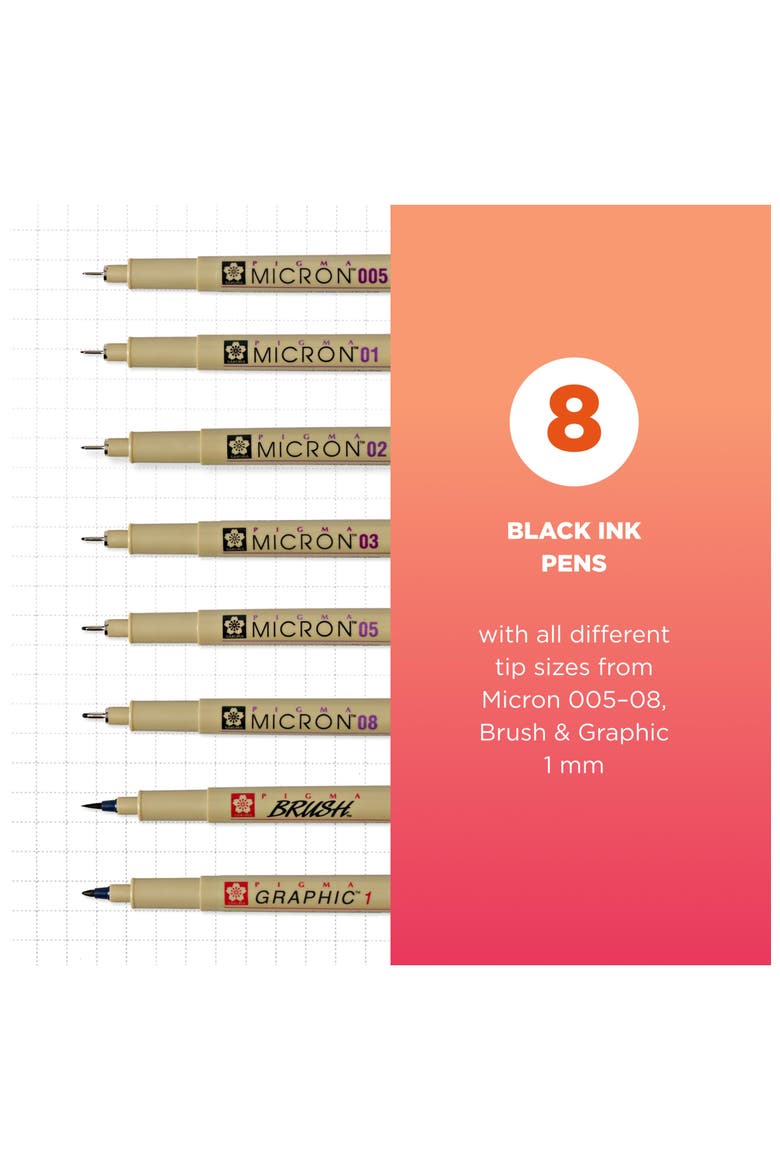 Pigma Micron Fineliner Pens, Black, Assorted Points, 8 Pack, Alternate, color, Black