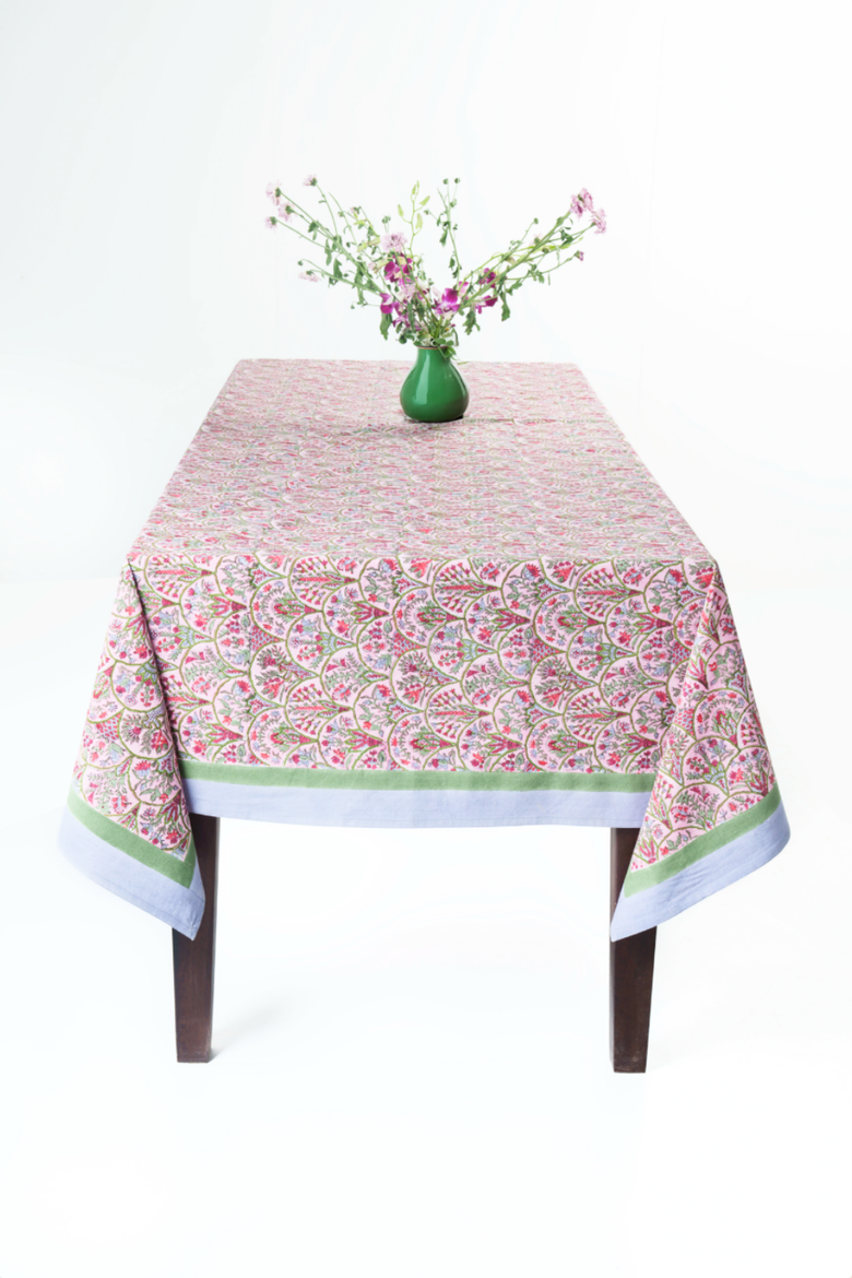 Pink Arch Blockprint Tablecloth, Main, color, 70x120