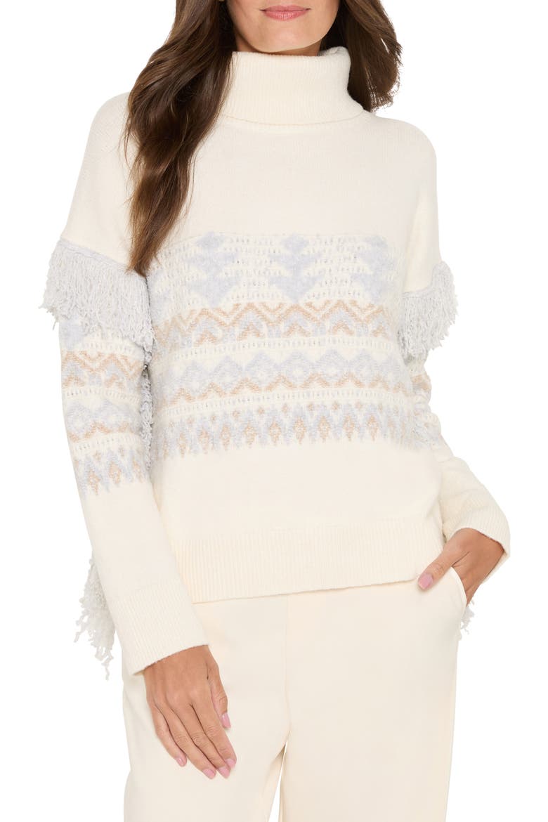 Fringe Trim Fair Isle Sweater, Main, color, CREAM MULTI