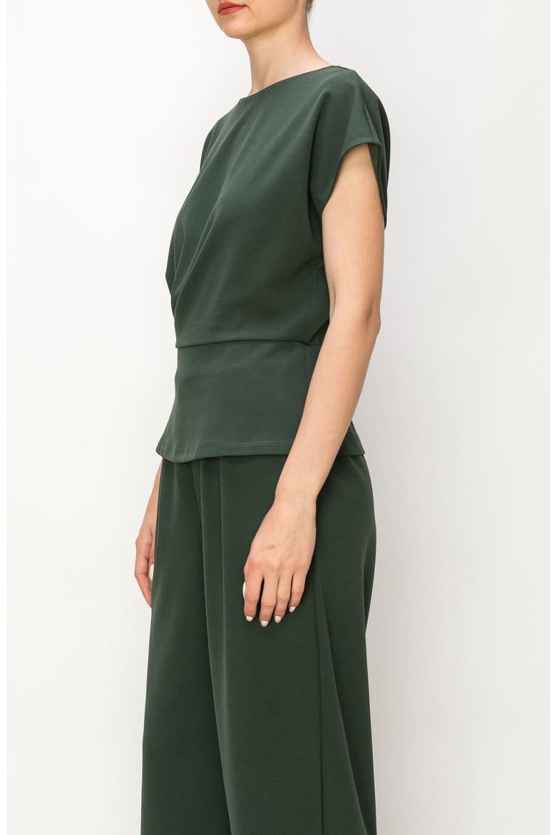 Short Sleeve Gathered Peplum Top, Alternate, color, OLIVE