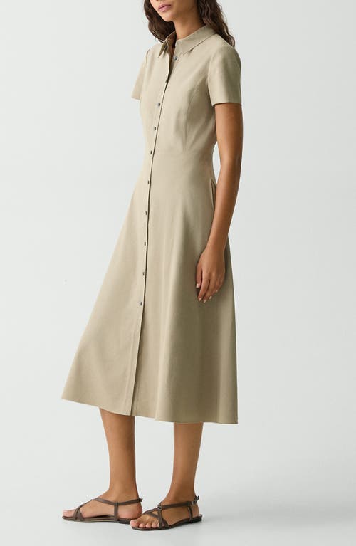 Theory Good Linen Short-sleeve Button-front Midi Shirt Dress In Brown