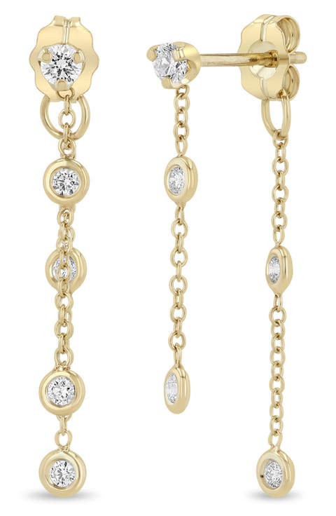 14K Gold Floating Diamond Front/Back Earrings