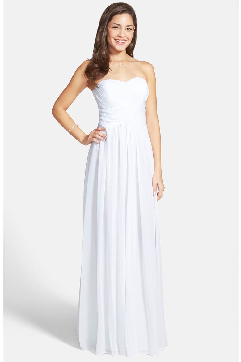 Strapless Ruched Chiffon Gown, Main, color, IVORY