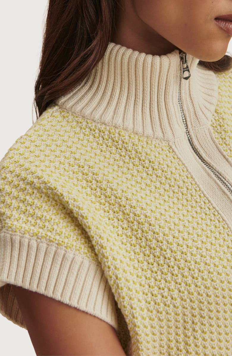 Varley Fowley Quarter Zip Short Sleeve Sweater, Alternate, color, Snow White / Limeade