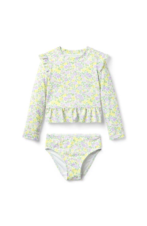 Recycled Ditsy Floral Ruffle Rash Guard Swimsuit (Toddler, Little Kid, Big Kid)