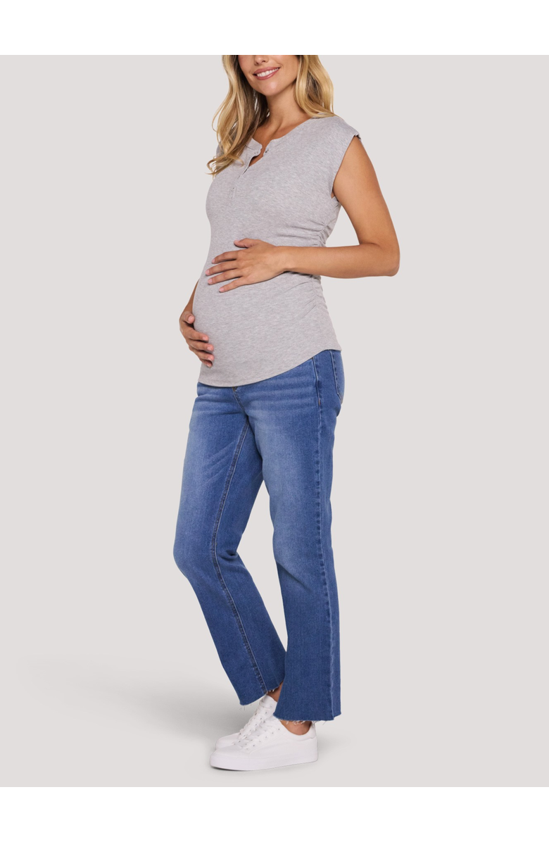 MOTHERHOOD MATERNITY Ruched Henley Muscle Tee, Alternate, color, Heather Grey