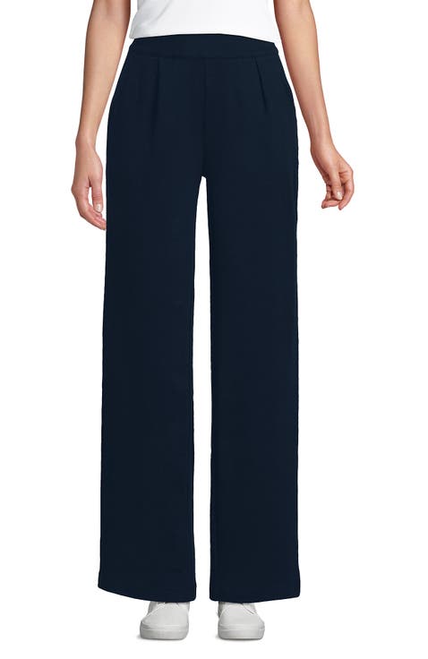 Knit High Rise Pleated Wide Leg Pants